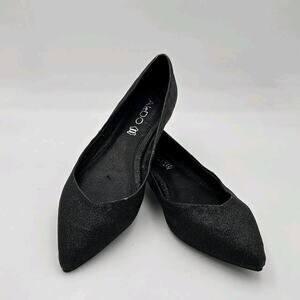 Aldo Black Leather Glitter Metallic Ballerina Flats Pointed Toe Size 6.5